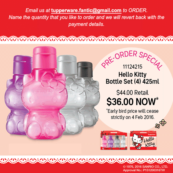 Tupperware Hello Kitty Eco Water Bottle : : Home & Kitchen